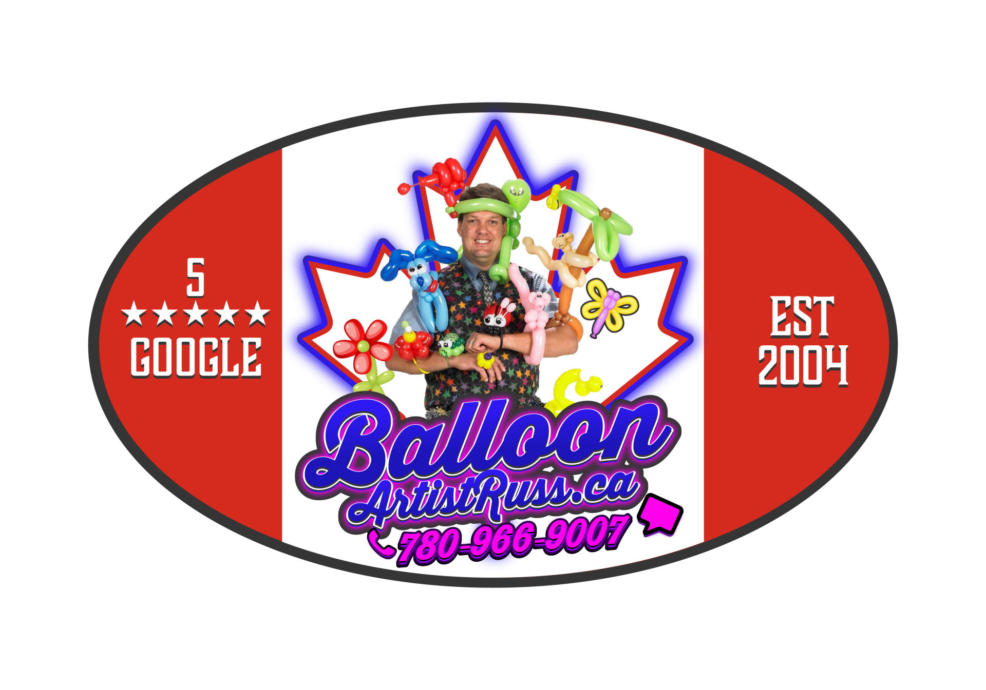 BalloonArtistRuss.ca Logo Oval PNG Edmonton Balloon Artist